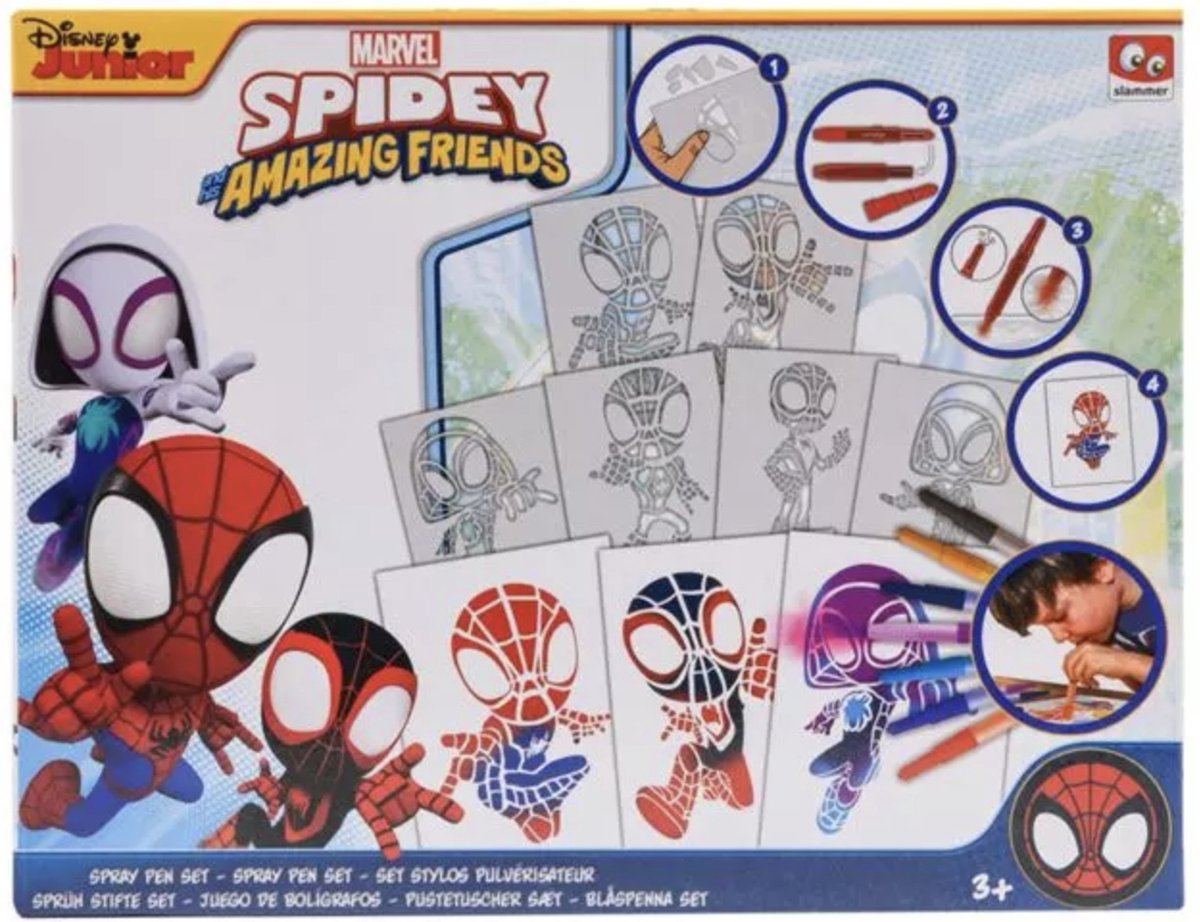 Marvel Spiderman Spray Pen Set - Knutsel Pakket - Spidey Superhelden - Tekenen, Schilderen & Knutselen voor Jongens & Meisjes - Knutselspullen / Knutselpakket - Spray Pen Set / Blaaspennen Set - Spidey Kleuren & Tekenen - Spiderman Blaas Pennen