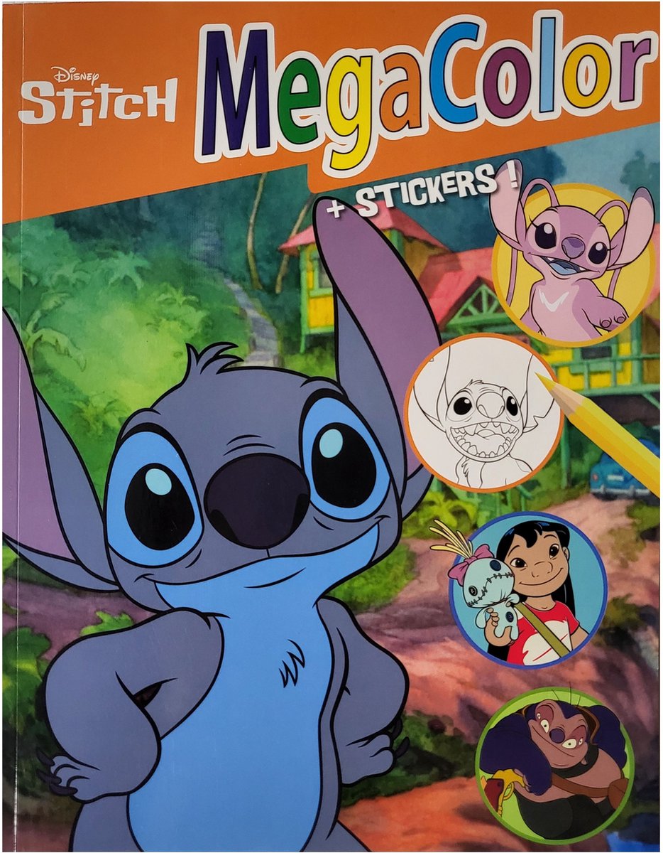 Disney Stitch - Megacolor - Kleurboek met +/- 125 kleurplaten en 1 stickervel met +/- 25 stickers - Lilo - knutselen