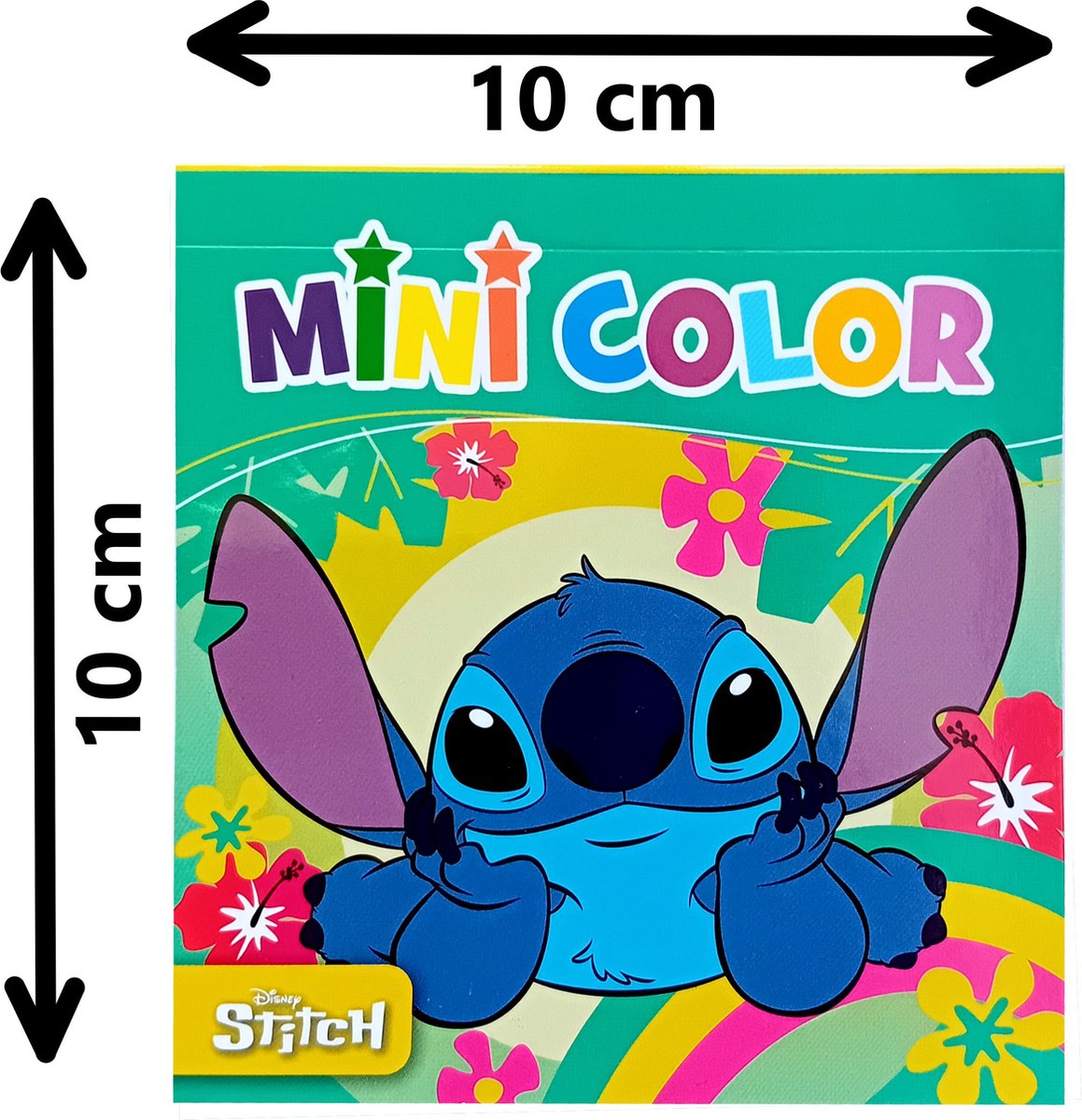 Disney Stitch - mini kleurboek - 10 bij 10 cm - 24 kleurplaten - afscheurbaar kleurblok - Groen