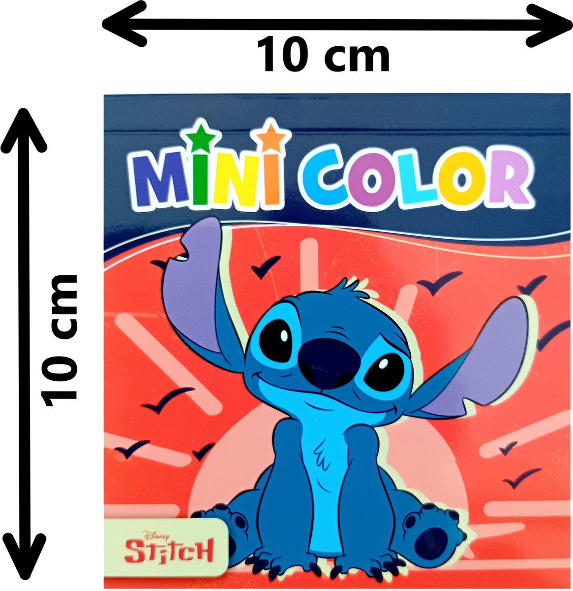 Disney Stitch - mini kleurboek - 10 bij 10 cm - 24 kleurplaten - afscheurbaar kleurblok - Rood