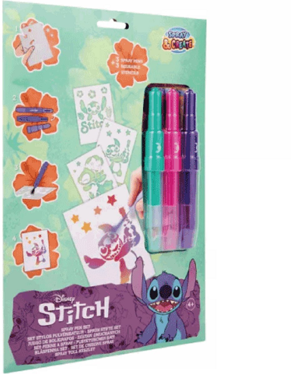 Blaaspennen Set   Stitch Inclusief 3 blaaspennen en 3 sjablonen - Spraypen - Blopens - Blaasstiften