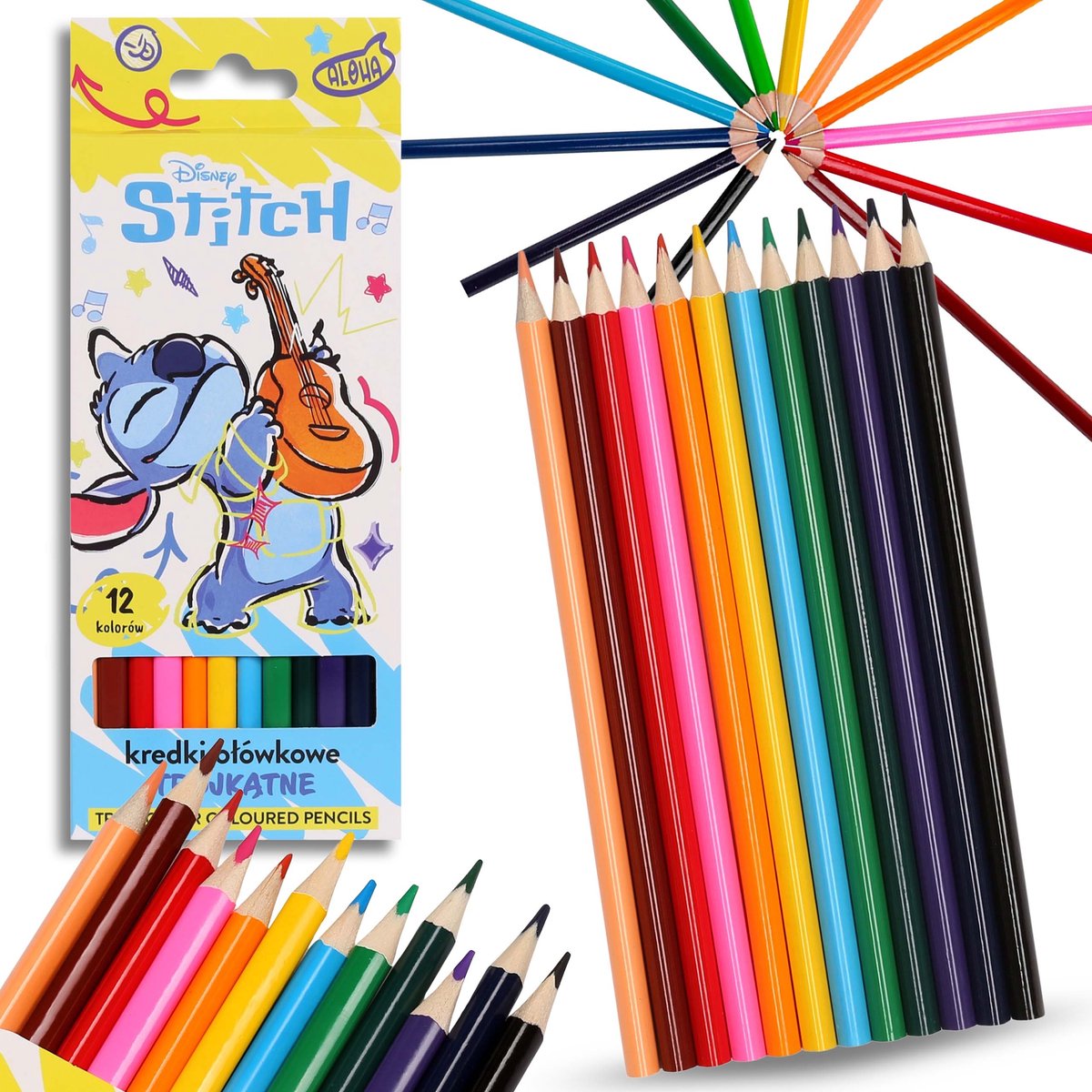 DISNEY Stitch Potloden voor school, houten driehoekige potloden 12 KLEUREN