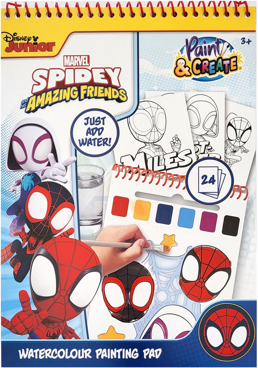   Junior - Marvel Spidey and his amazing friends - waterverf kleurblok - Paint & Create - 24 afscheurbare paginas - 6 waterverf kleuren en kwast - knutselen