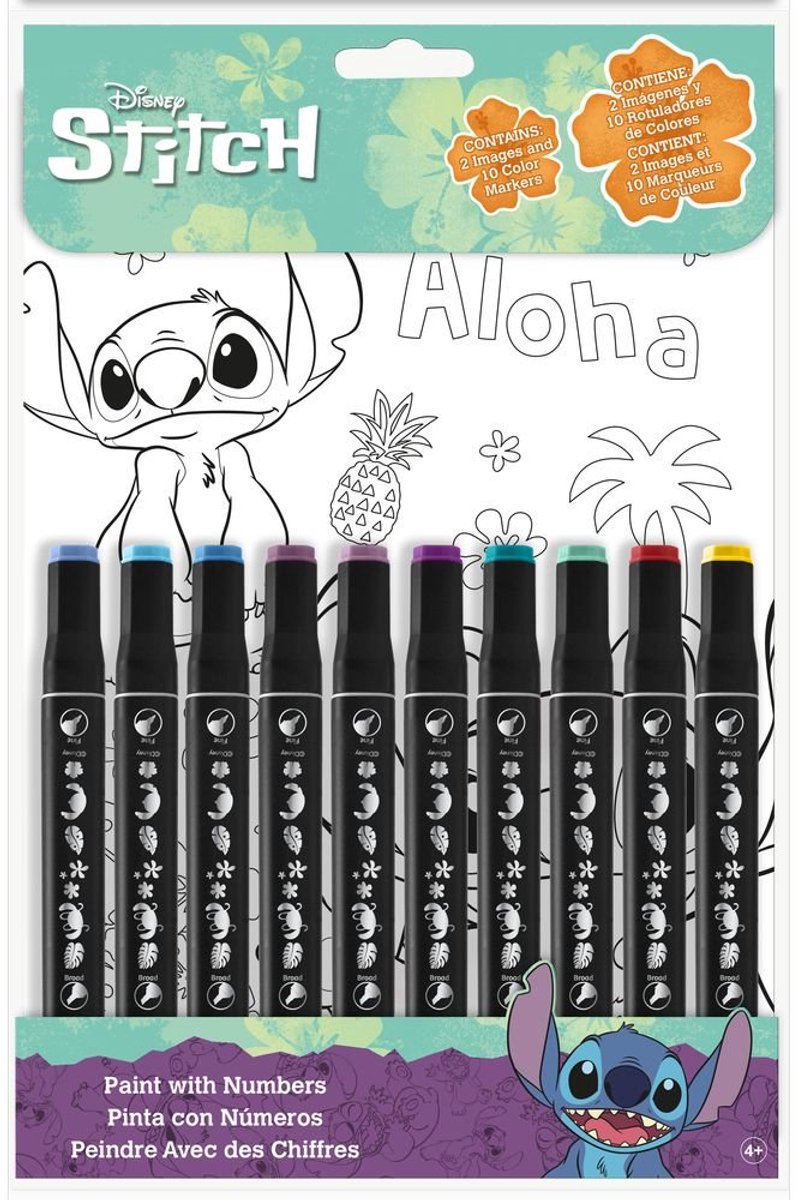   Lilo & Stitch Kleuren op nummer - 2 Kleurplaten + Stiften - Kleurplaten bedrukt met nummer!