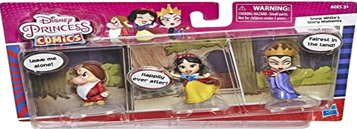   Princess Comics Dolls, Snow Whites Story Moments Number 1 Wish with Evil Queen and Grumpy, 3 Collector Toy Figures and Comic Strip
