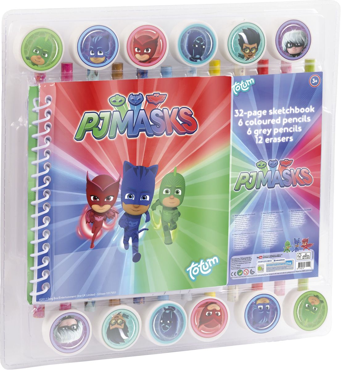 Kleurpotloden en gumset PJ Masks ToTum
