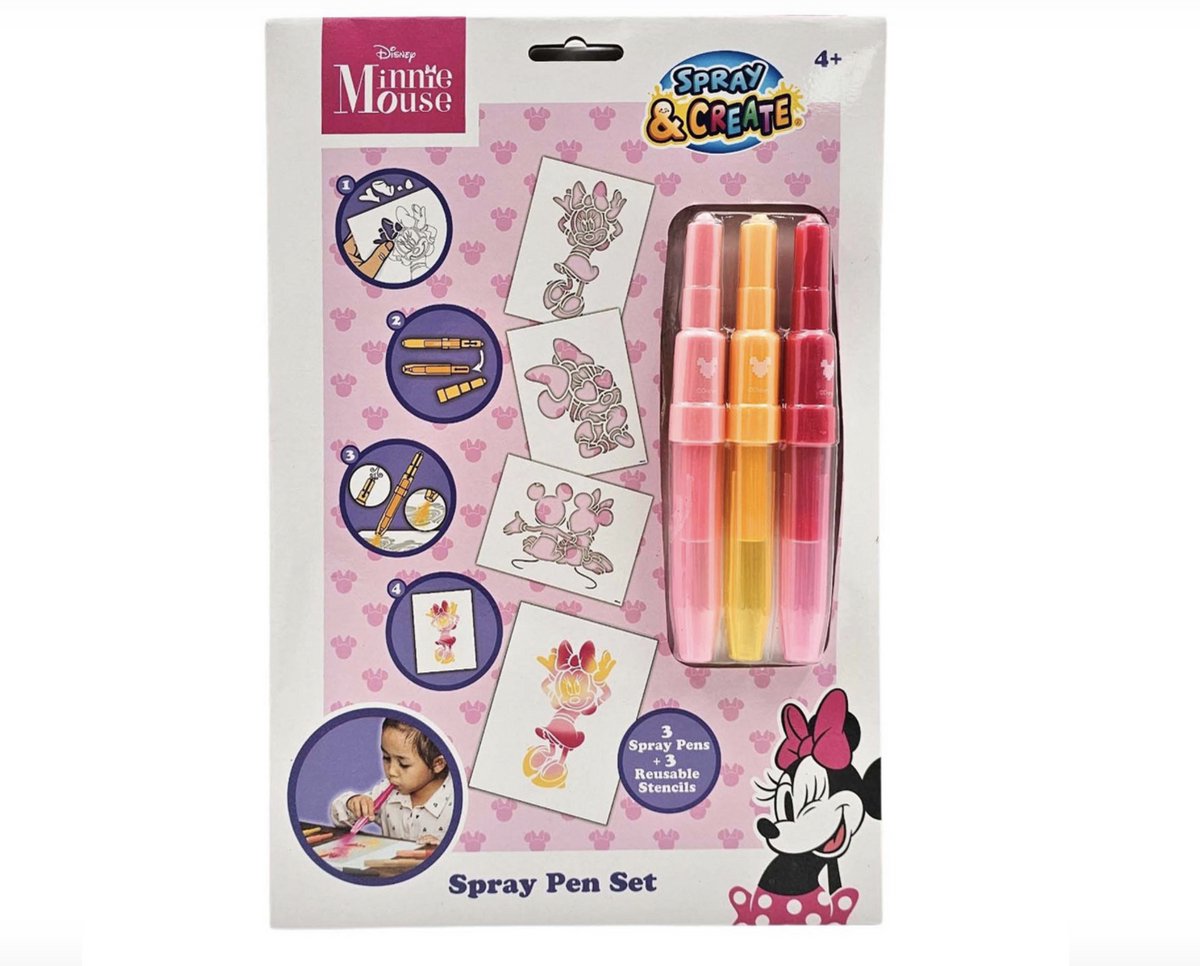 Minnie Mouse Spray Pen Set - Inclusief 3 Spray Pennen - Blaaspennen Set -   Mickey & Minnie Mouse - Blaas Stiften Set - Knutsel Pakket - Tekenen & Schilderen - Cadeau Jongens & Meisjes - Knutselen - Hoge Kwaliteit - Creatief Speelgoed