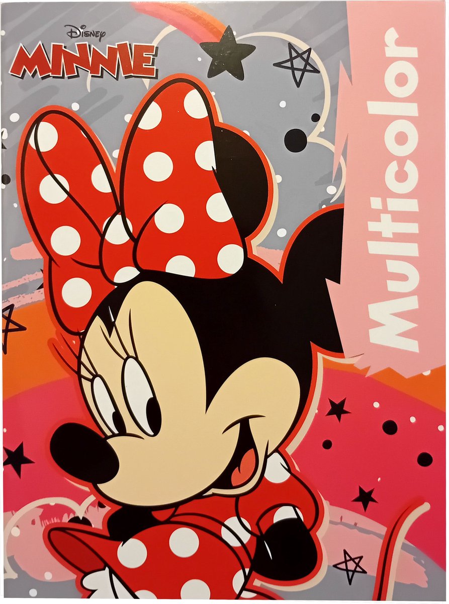 Multicolor kleurboek -   Minnie Mouse - roze banner - 17 kleurplaten - stars