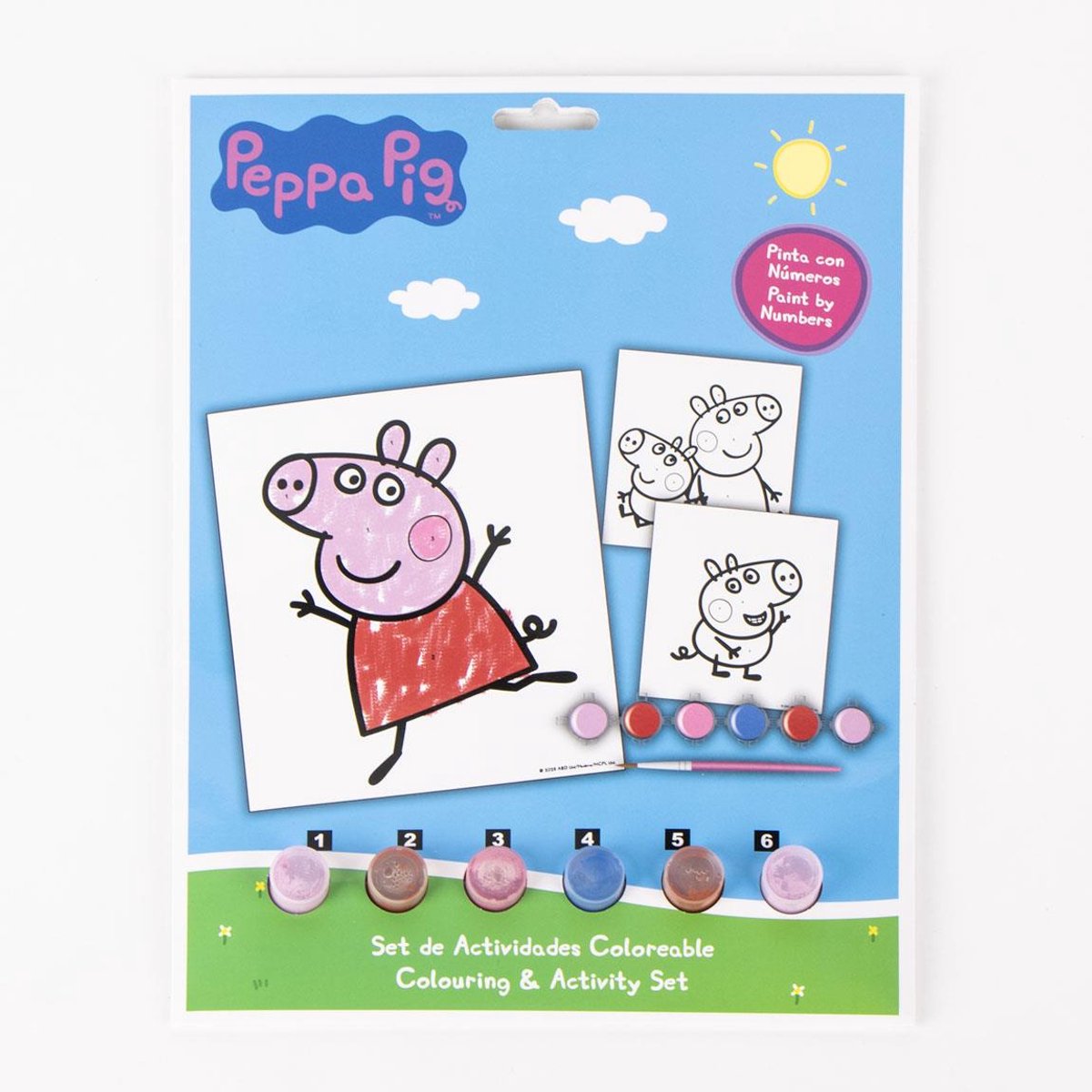Peppa Pig Verf op Nummer Set – Inclusief 6 Vellen, 6 Kleuren & Penseel – Creatief Knutselen voor Kinderen