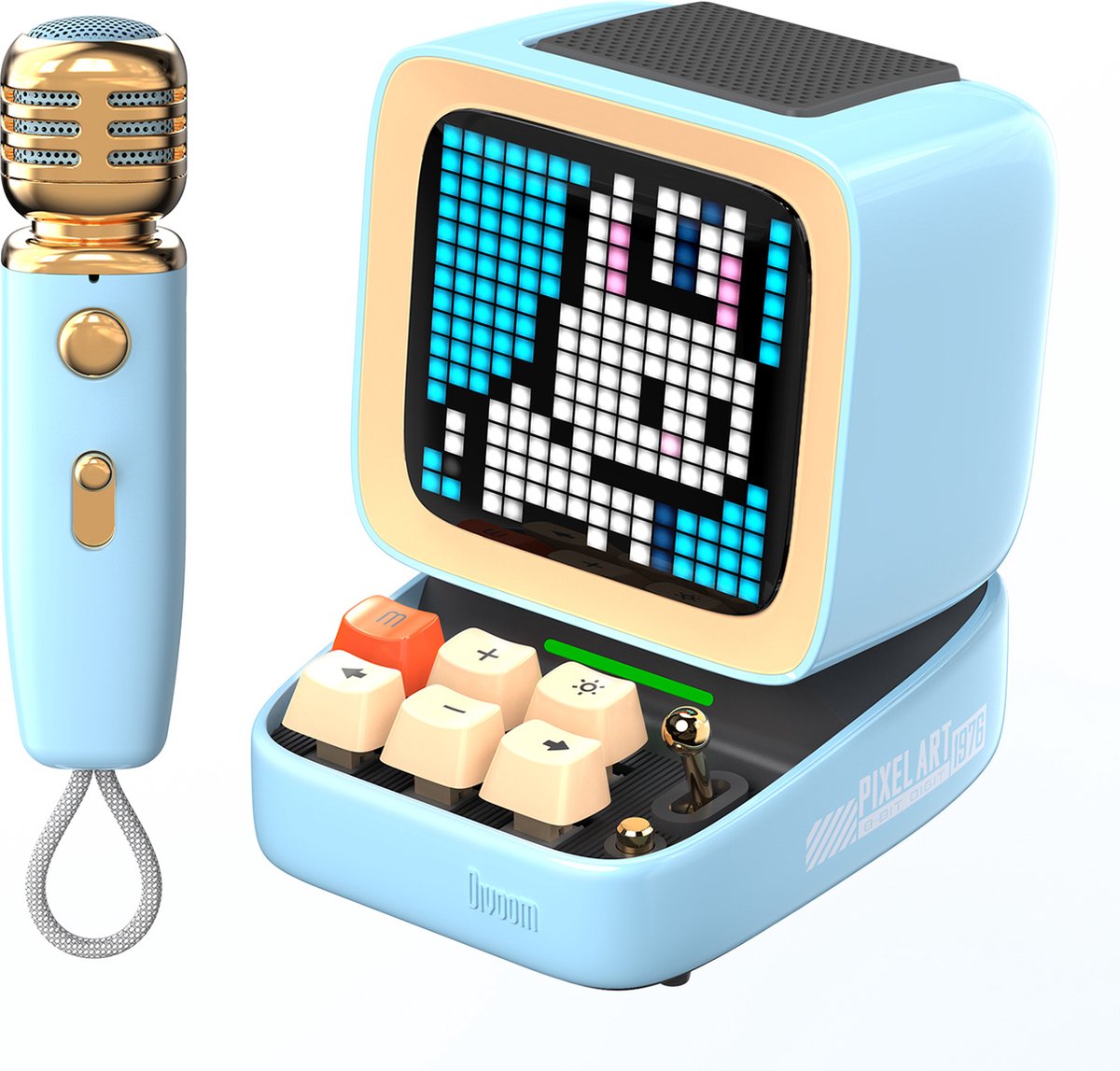   DitooMic - karaoke set - bluetooth speaker en microfoon - pixel art display - social media notificaties (blauw)