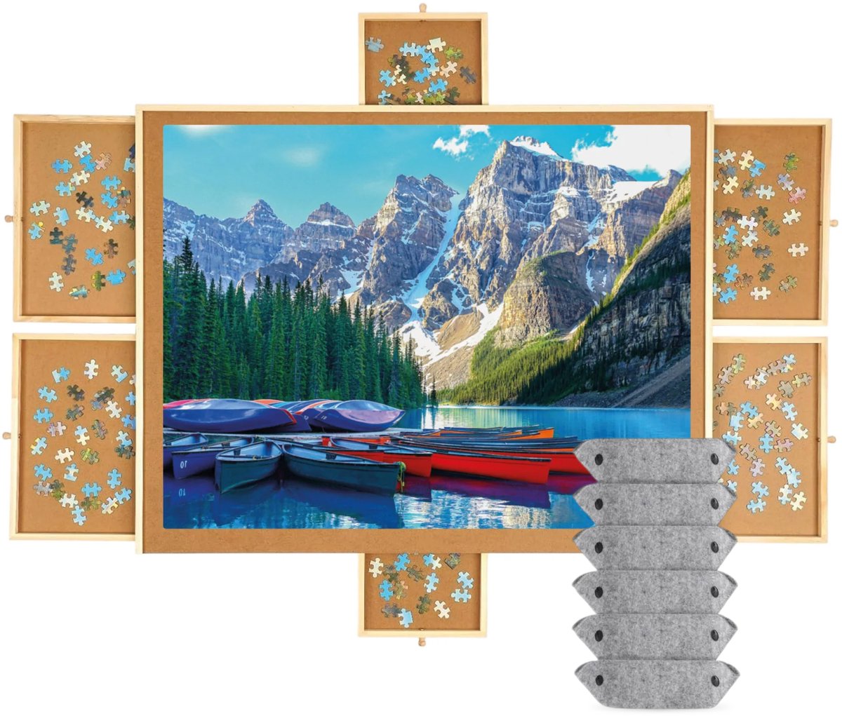Draaibare Puzzeltafel met opbergsysteem - incl. sorteerbakjes - 6 lades - Voor 1000 tot 1500 stukjes - Puzzelplaat - Puzzel - Bord - Plank - Map - Mat - Koffer -  