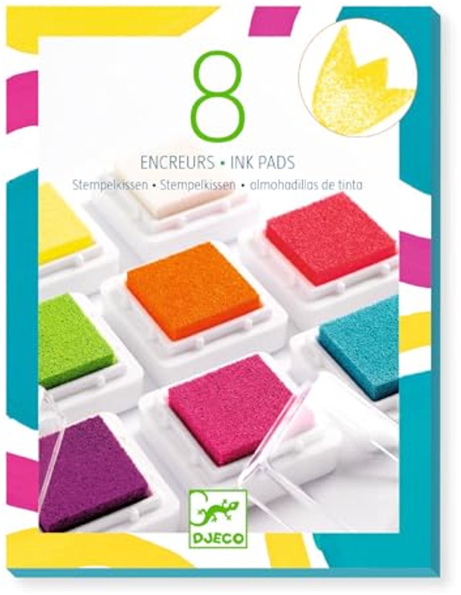 Djeco kleuren 8 inktkussens en 1 reiniger - pop creatief speelgoed.