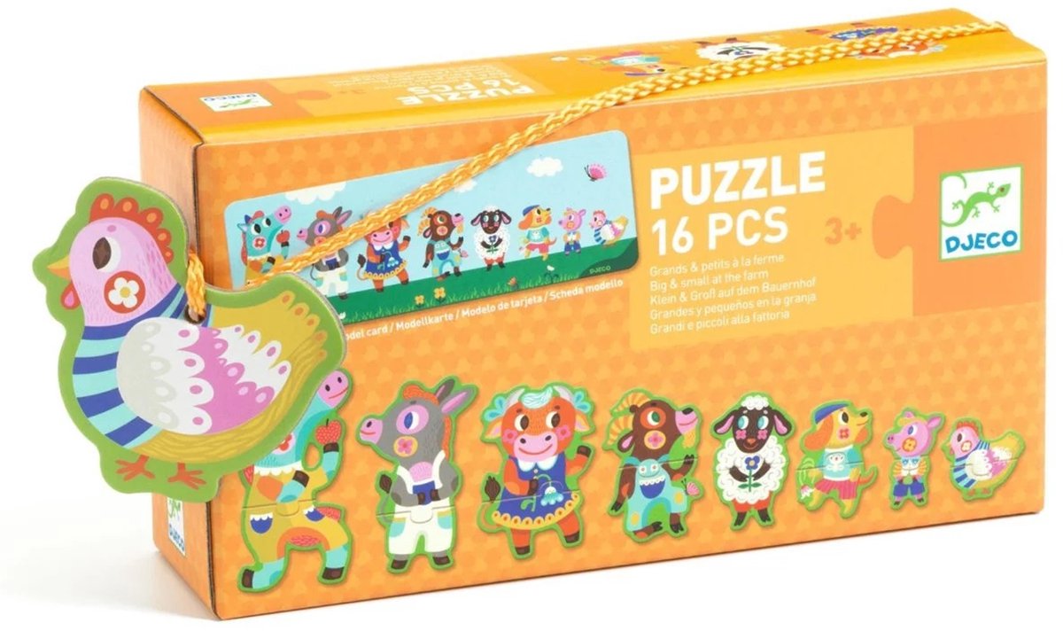 Djeco puzzel boerderijdieren groot en klein - educatief speelgoed karton.