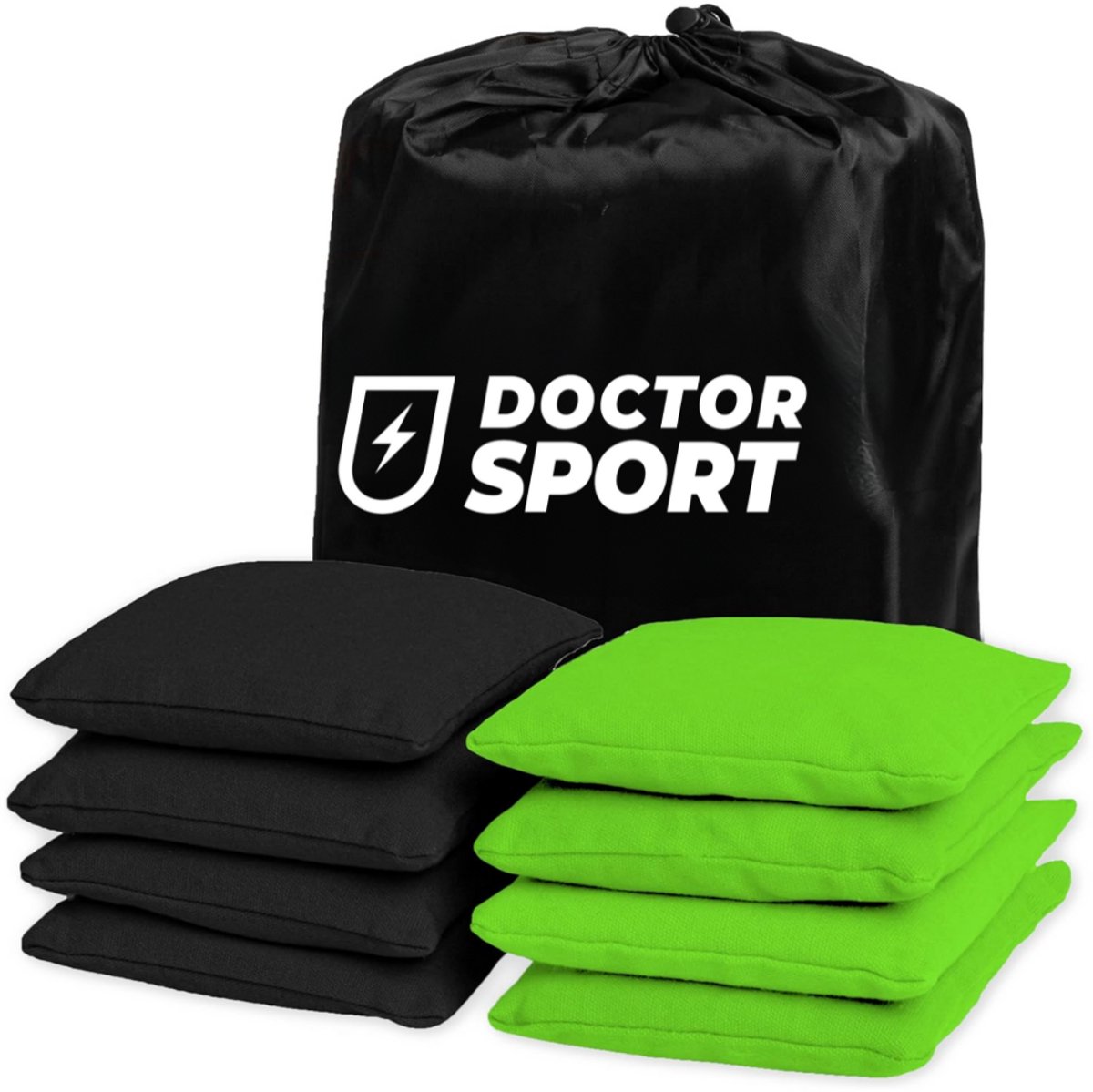 Dr Sport - Originele Cornhole Bean Bag Set (8) - 4 groen en 4 zwart - Hoogwaardige Kwaliteit 400 g - 15x15cm