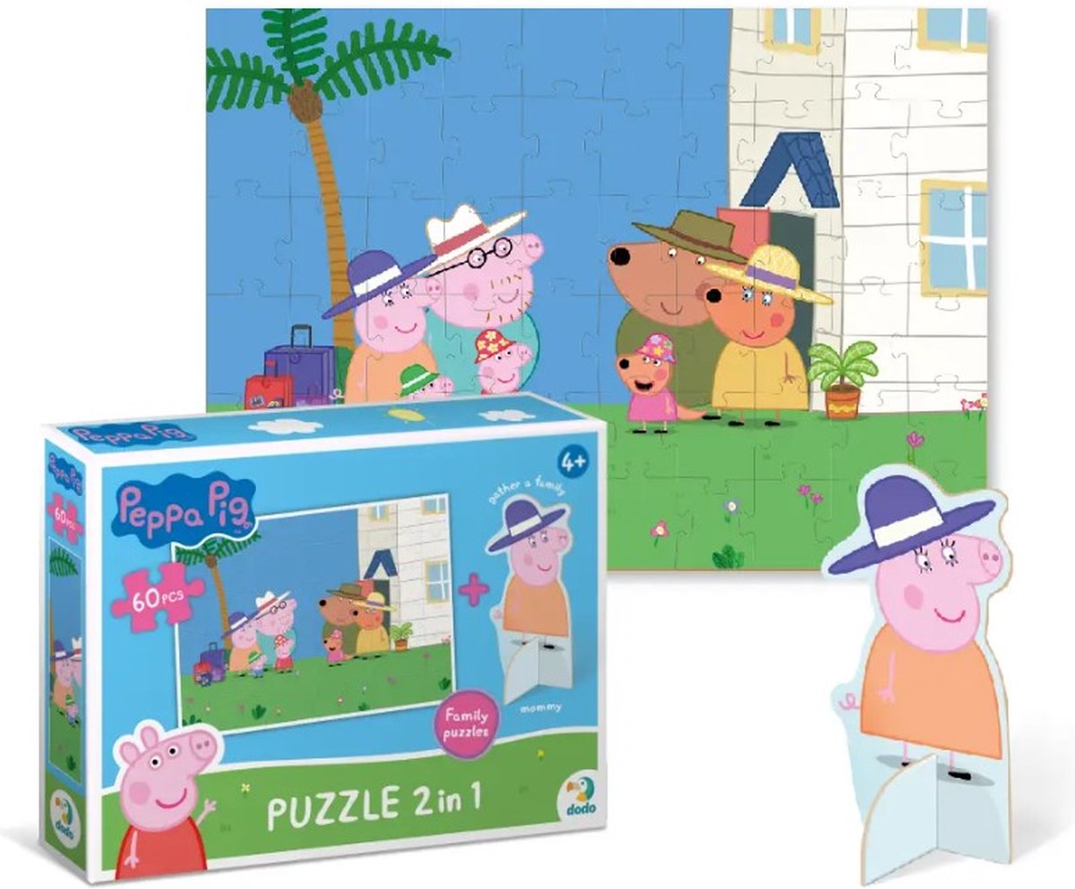 DODO Toys - Peppa Pig Puzzel 2-in-1 met Mommy Speelfiguur 4+ - 60 stukjes - 23x32 cm - Peppa Pig Speelgoed 3-4-5 jaar-Kinderpuzzel 4 jaar