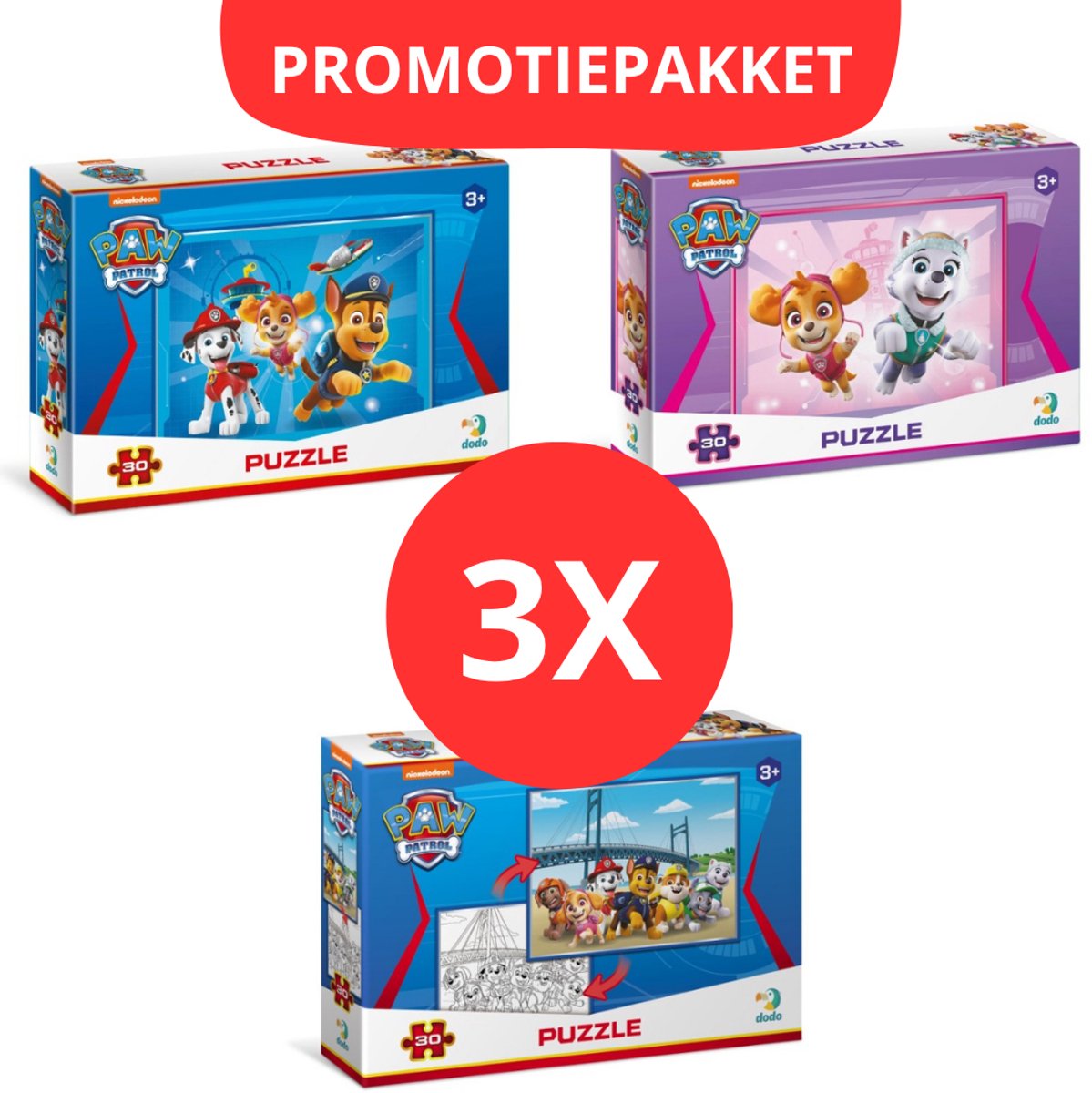 Paw Patrol Voordeelverpakking - 3 Puzzels 3+ - 30 stukjes - Paw Patrol Speelgoed met Chase - Marshall - Skye -Rubble - Everest - Black Friday 2025 -Puzzel 3 jaar