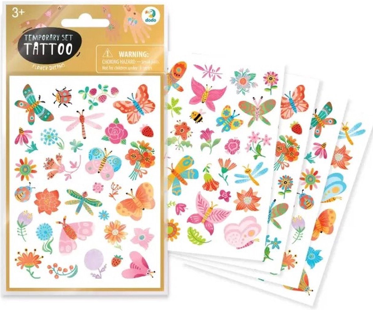 Tattoos Kinderen - Tattoo Stickers Meisjes - 4 Vellen - Kinder Tattoos - Tijdelijke Tattoo - Tattoo voor Kinderen - Plaktattoo Bloemen en Vlinders - Meisjes Tattoo