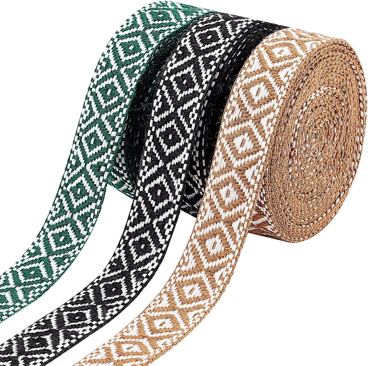 Dolaso 3 kleuren 7/8 inch jacquarie lint decoratie-50 yard bohemisch borduurd kant decoratie retro geometrische geweven lint doek slank randband DIY kleding hoed tas naaien ambacht accessoires kerstdecoratie