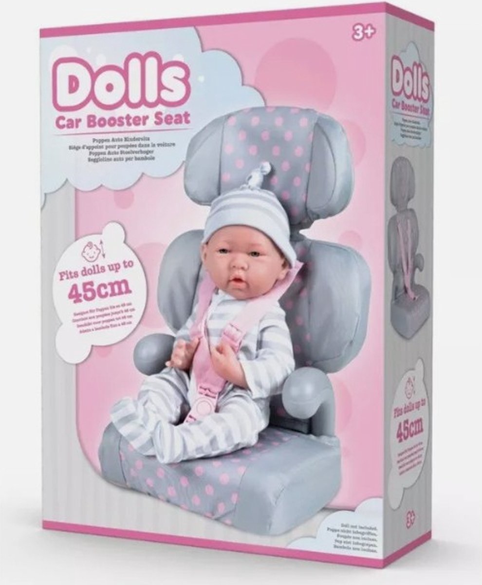 Autostoel voor Pop tot 45 cm Grijs/roze