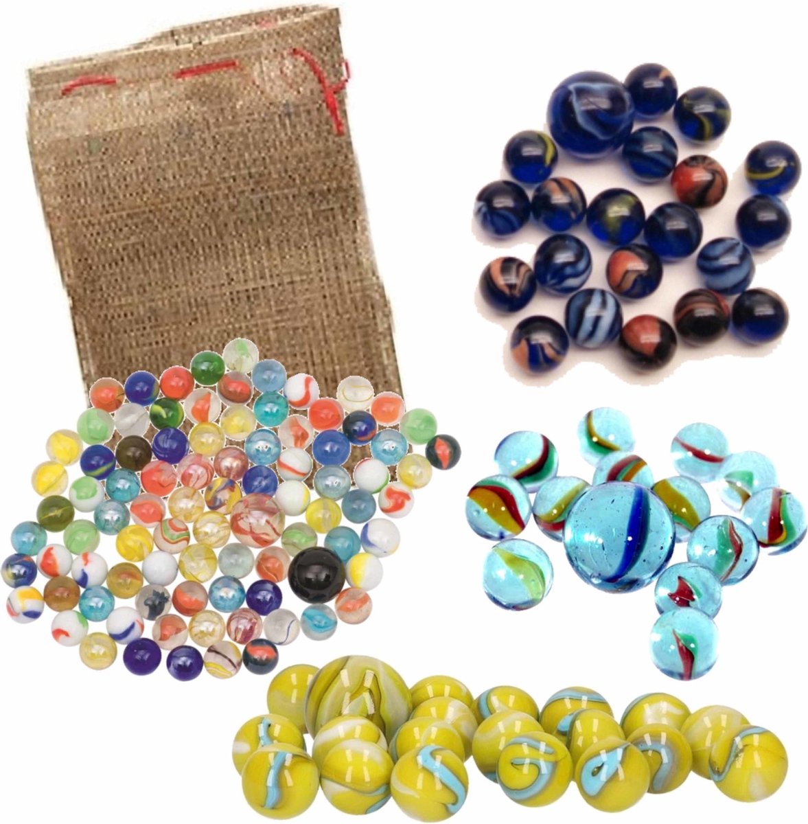 Knikkerzak van 25 x 35 cm gevuld met 2.5 kilo knikkers en bonken - Knikkeren speelgoed voor buiten