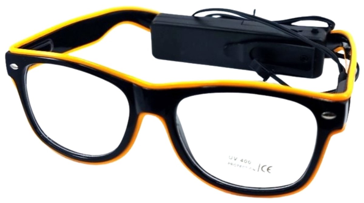 Doppler R&B LED Partybril – Geel – UV400 Neon - Batterij-Aangedreven Feestbril - Techno Party Glasses - Men & Women - Lichtgevende Bril - Bril met LED verlichting - Bril met Licht - Perfect voor Feesten & Bruiloften & Koningsdag