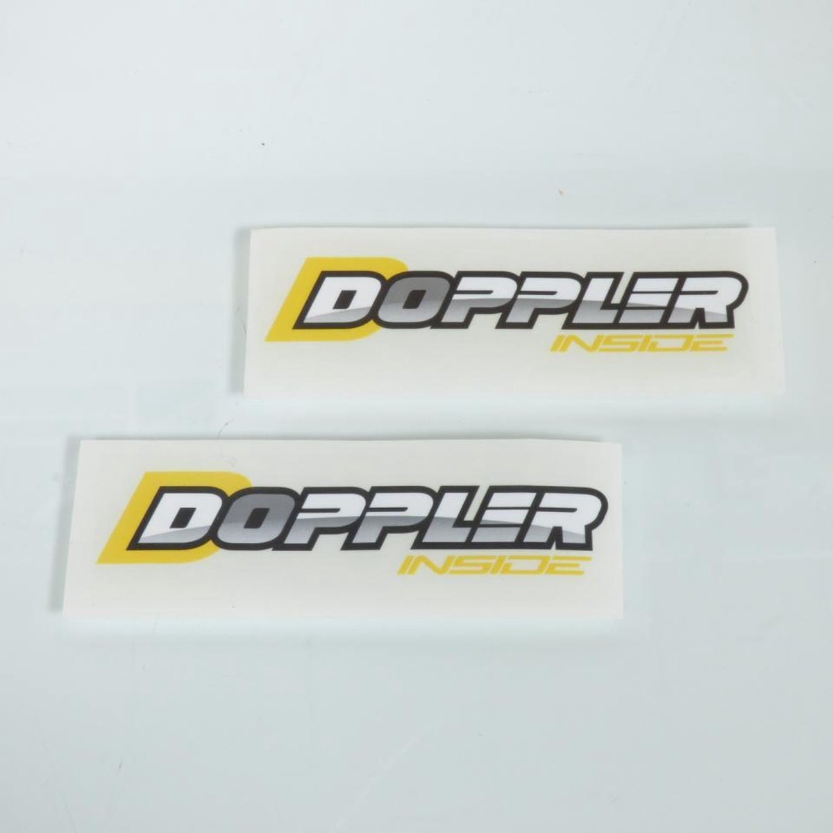 sticker paar stickers doppler voor auto doppler geel 10x3cm nieuw