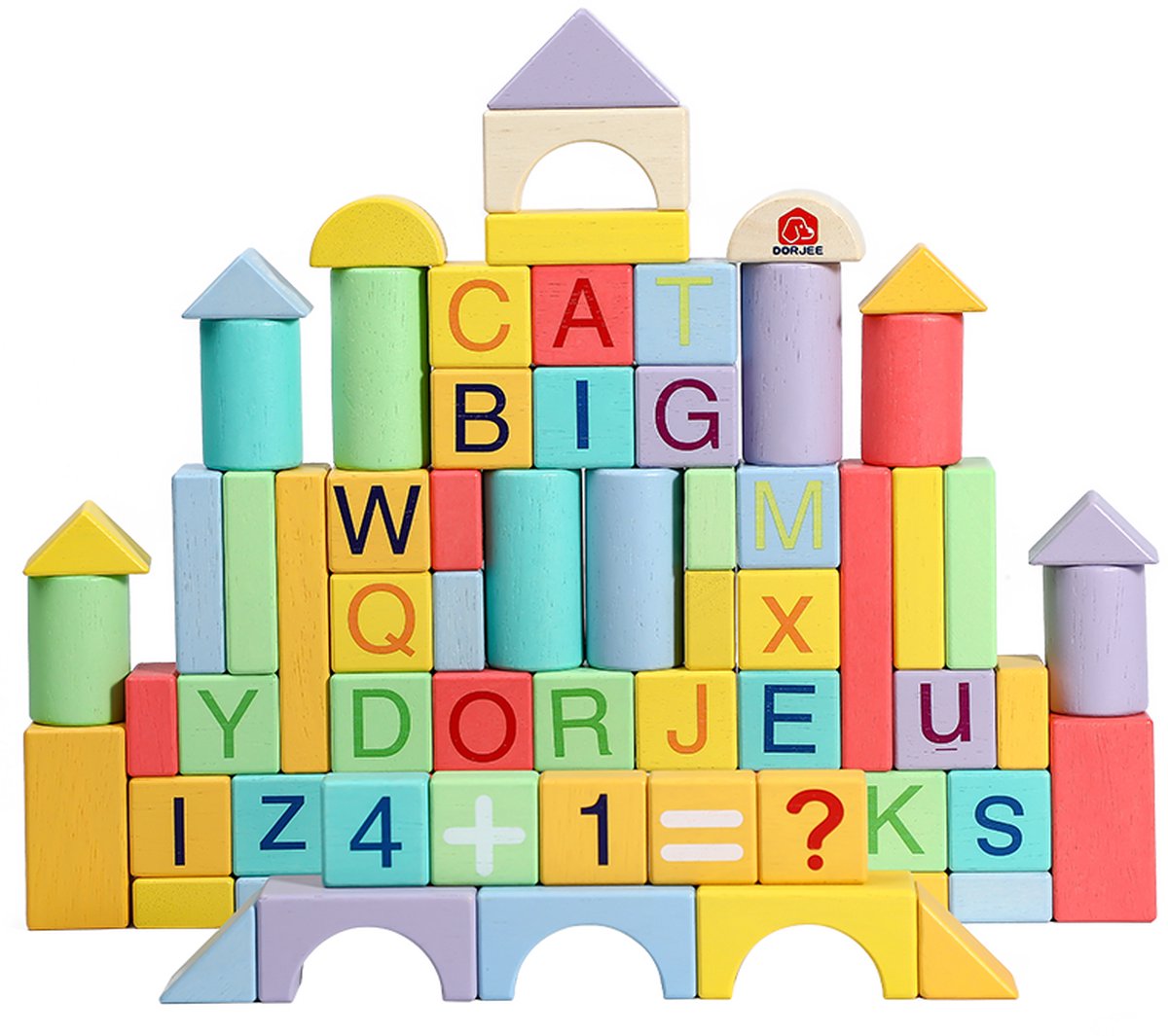 Houten bouwblokken - 84 houten blokken met opbergton - diverse kleuren