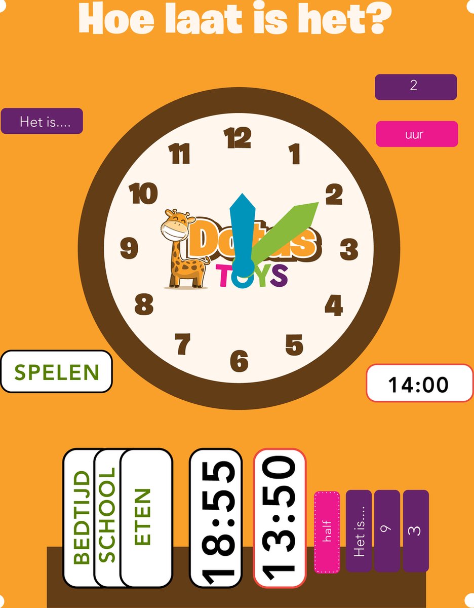 DotasToys Klok Leren Kijken Vilten KinderKlok - Oefenklok & Leerklok - Kinder klok Incl. Oefenboek - Kinderen Klokkijken
