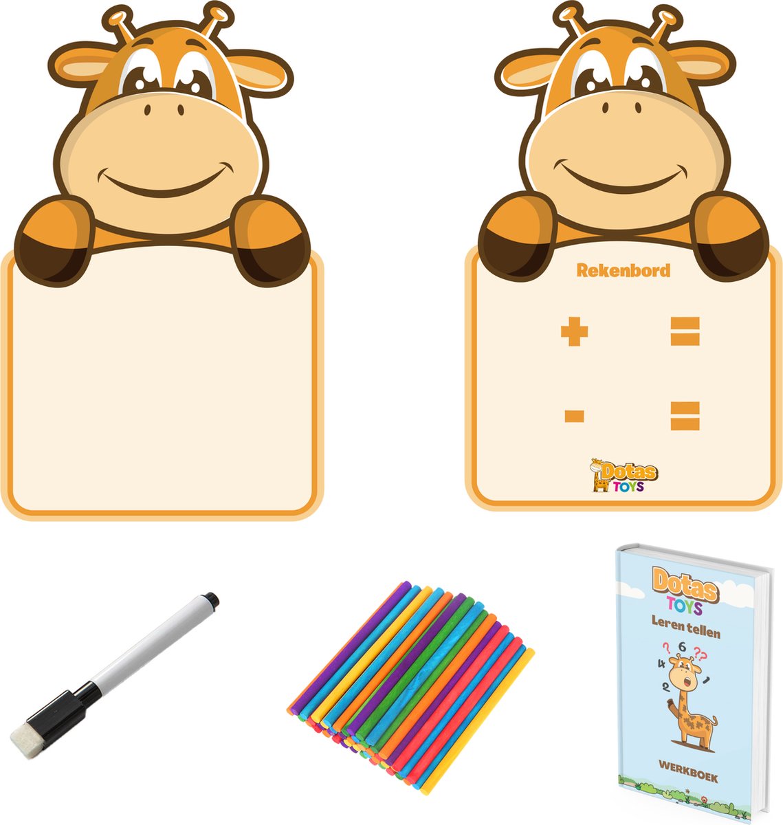 DotasToys Leren Tellen & Rekenen - Whiteboard -  , Werkboek, Stift met Wisser & 100 Rekenstaafjes - Kinderen 3 t/m 6 jaar