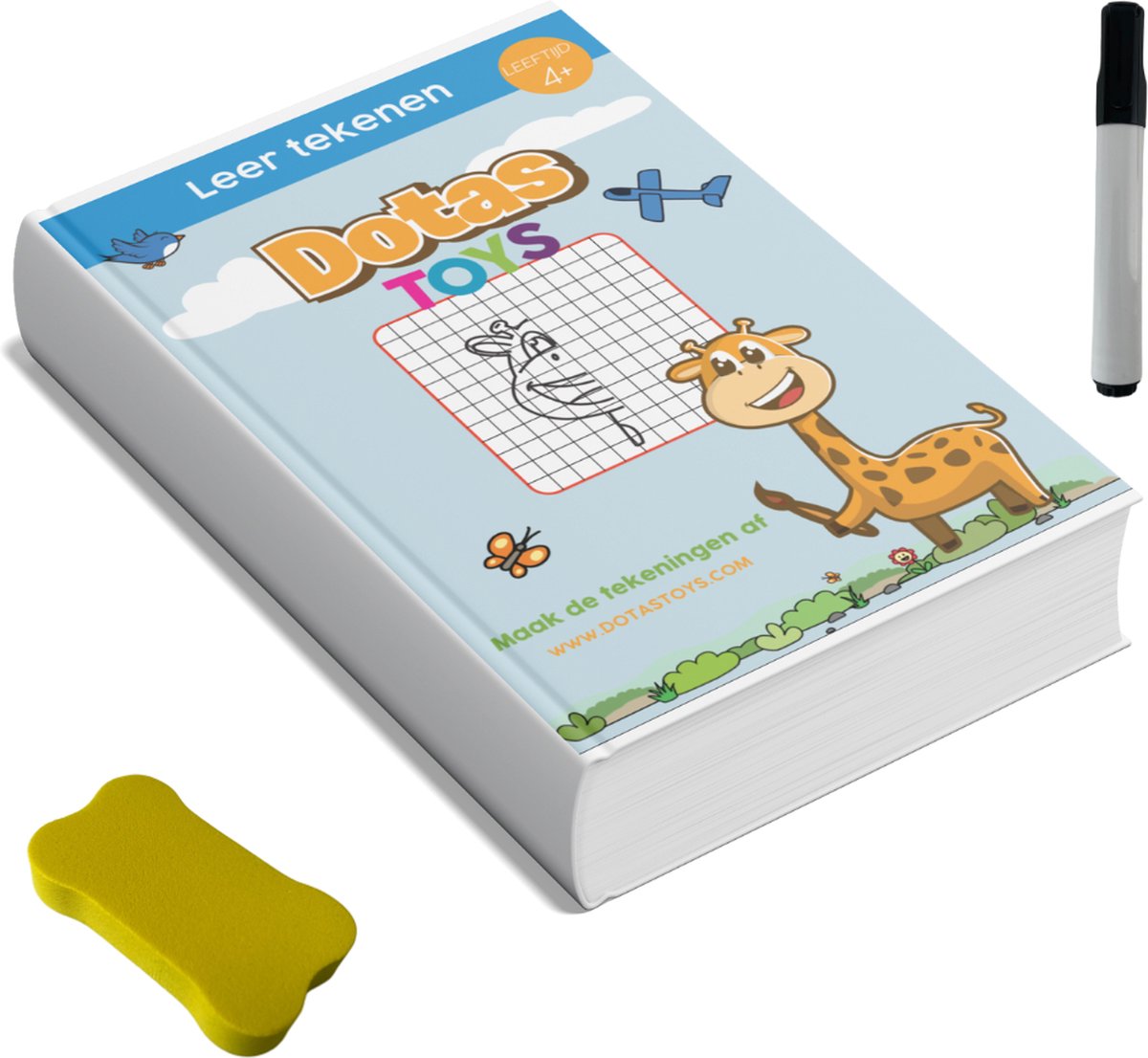 DotasToys® Leer Tekenen - Tekenboek voor Kinderen 4+ met Affiniteit voor Tekenen - Herbruikbaar Whiteboard met Stift - Educatief Speelgoed - Leren Tekenen voor Kinderen