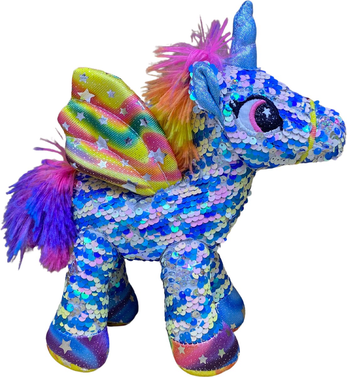 Dotti Bear & Friends - Glitter pailetten unicorn pluche 26cm - Blauw