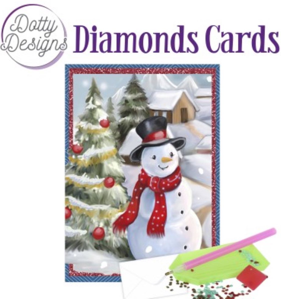 Dotty Designs Diamond Cards - Snowman in a Christmas village