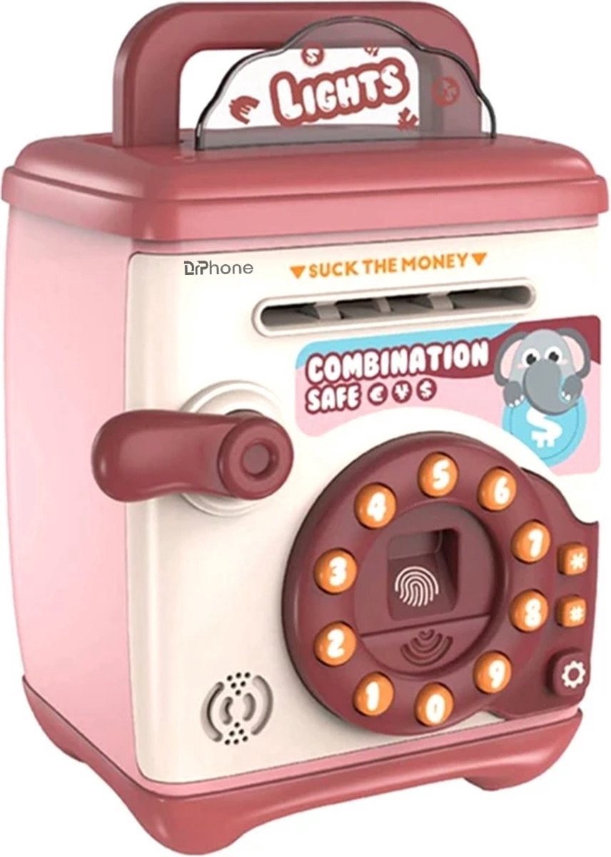 DrPhone SafeStash – Elektronische Spaarpot Met Wachtwoord En Vingerafdruk – Munt En Briefjes – Saldo Zien – Grote Capaciteit - Roze