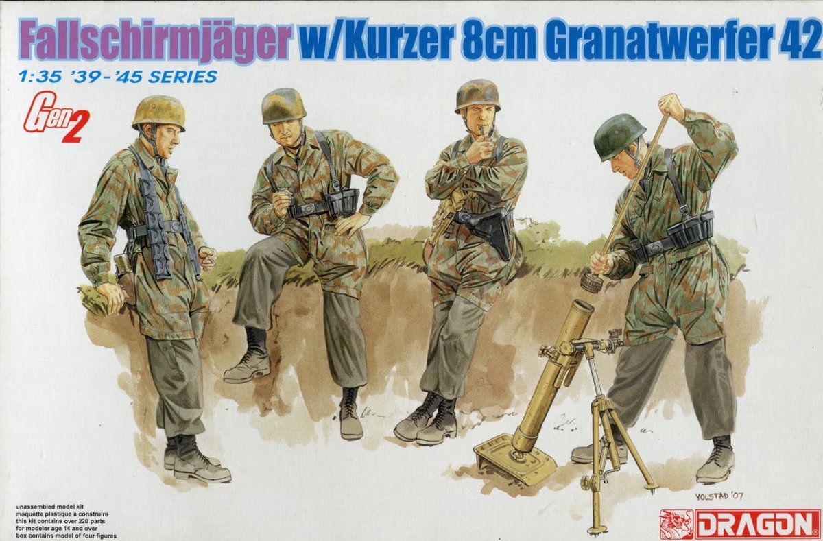 Dragon Modelbouwpakket Militaire voertuigen - 6373 Fallschirmjager w/Kurzer 8cm Granatwerfer4 Plastic - 1:35 -