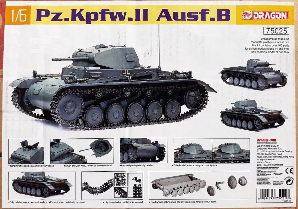 Dragon Modelbouwpakket Militaire voertuigen - 75025 Panzerkampfwagen II - Pz.Kpfw.II Ausf.B - Tank Plastic - 1:6 -