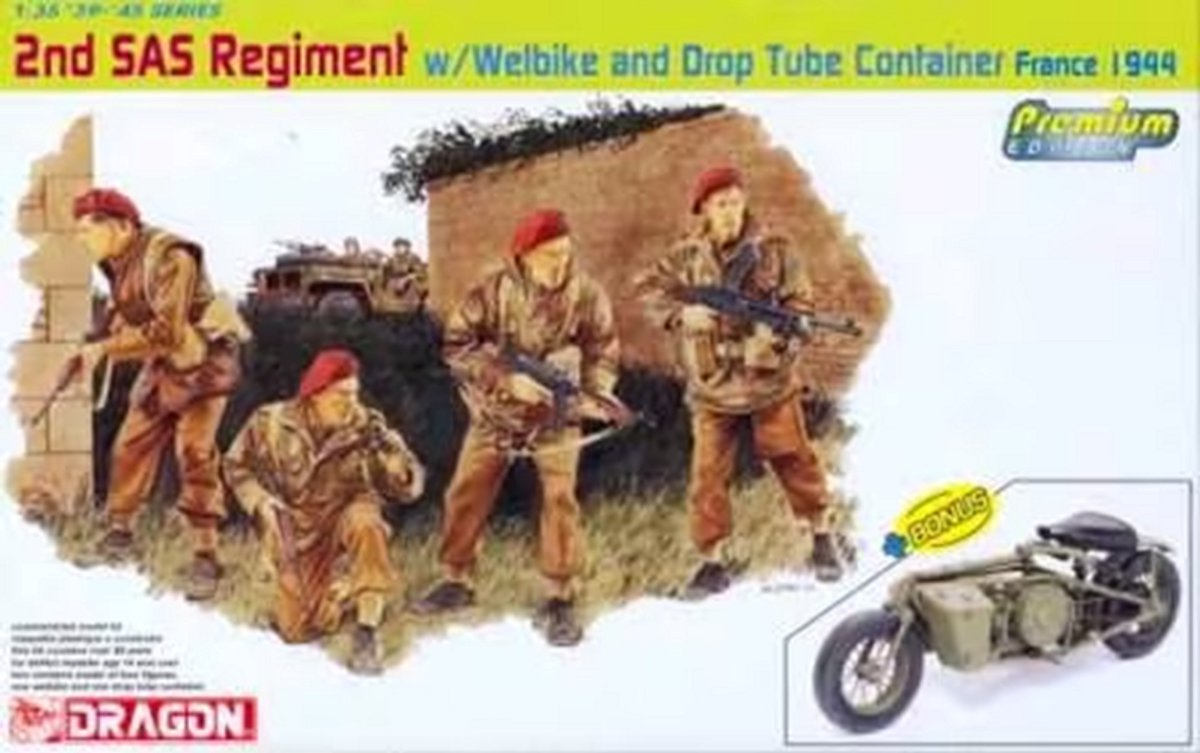 Dragon Modelbouwpakket Motoren - 6586 2nd SAS Regiment w/ Welbike and Drop Tube Container - France 1944 Plastic - 1:35 -