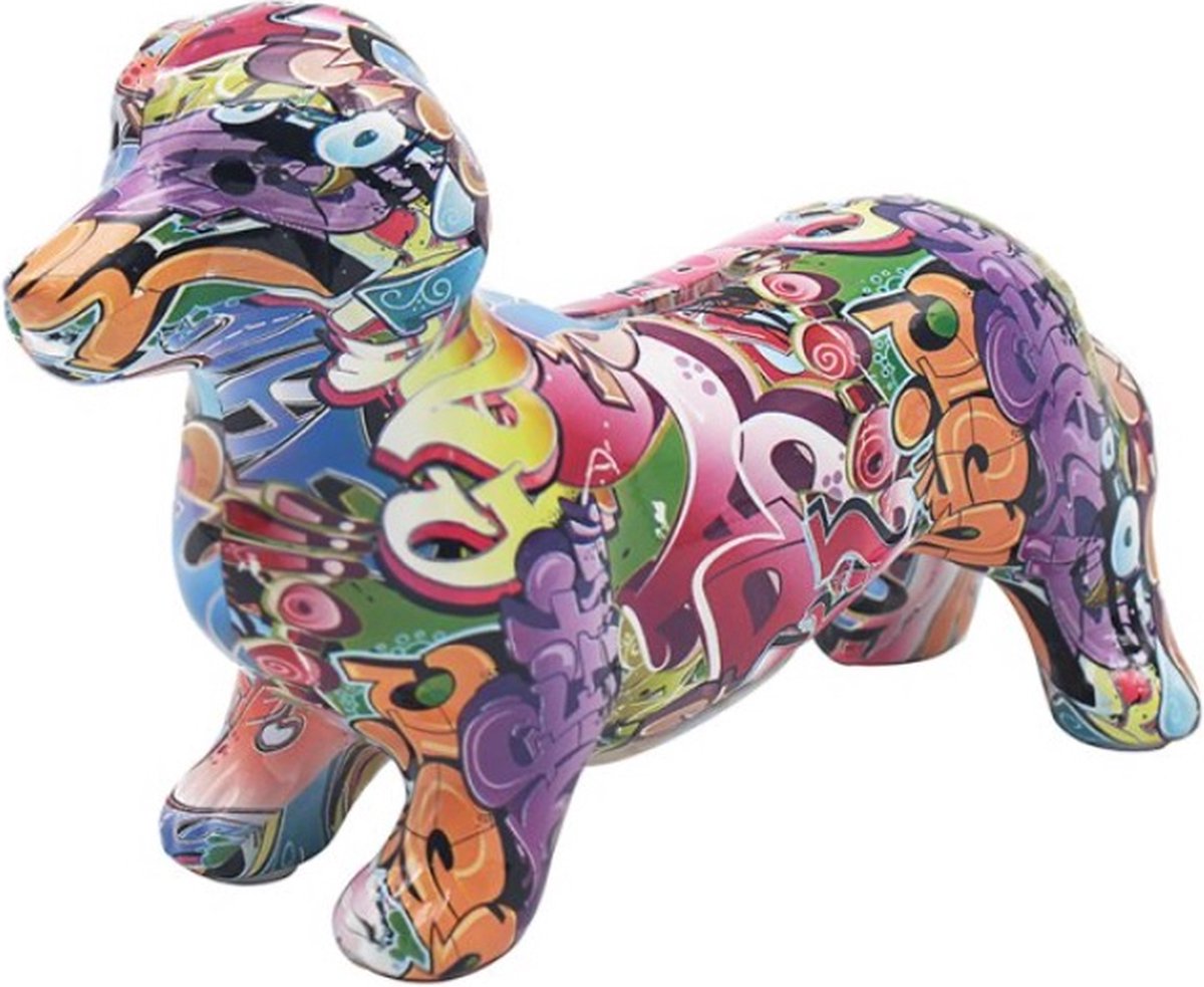 Dream-Living Spaarpot Teckel – Graffiti Stijl 20 x 7 x 13 cm