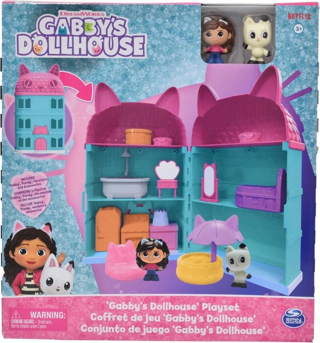 Gabbys Dollhouse - Gabbys   -   -   - Vanaf 3 Jaar - Inclusief 2 Actiefiguren, Meubilair, Accessoires -   met 6 Kamers en 3 Verdiepingen - Inklapbaar - Hoge Kwaliteit - Cadeau voor Meisjes - Kado voor Kinderen