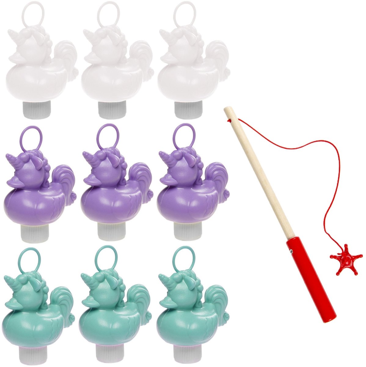 Duckiez Badeendjes Hengelspel - kermis spel - voor kinderen - met 9x eendjes - en 1 hengel