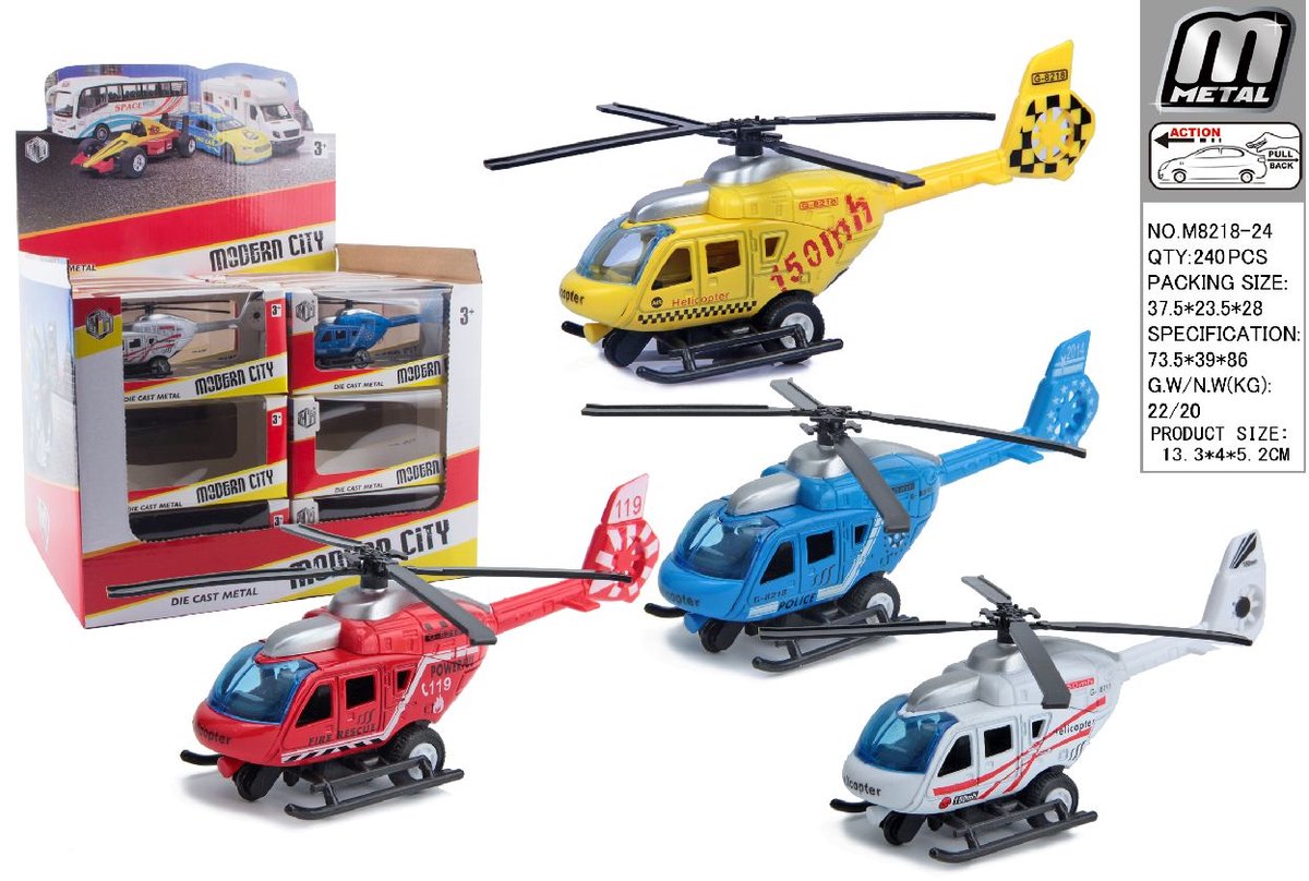 Duckiez Metalen Helicopter in Verpakking - 1 stuk