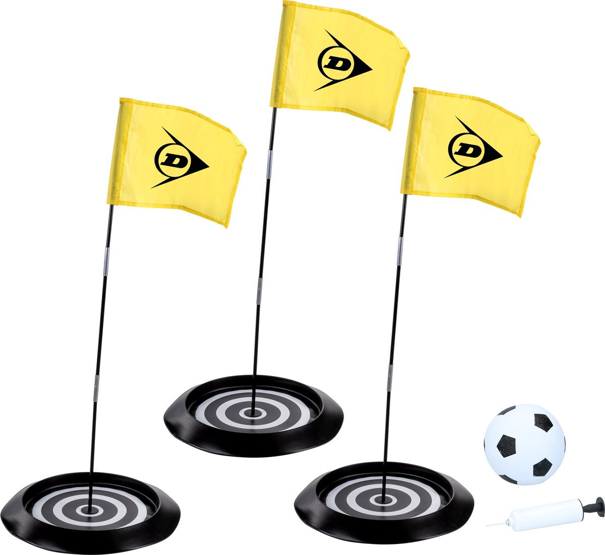 Dunlop Voetbalgolf - Voetgolf - Footgolf - Set 8 Stuks - 3 Vlaggen - 3 Holes - 1 Bal - 1 Pomp