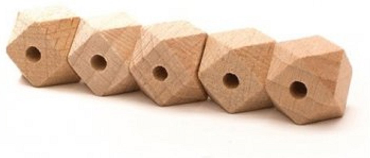 Houten hexagonkraal naturel 14  mm 5 stuks