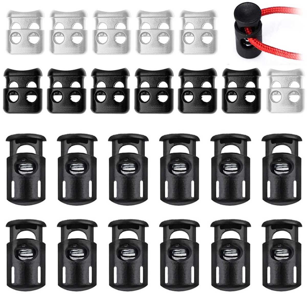 Dussdote Koordvergrendeling - Veerkoordvergrendeling - Veerschakelaarvergrendeling - 12 pack enkel uiteinde, 12 pack dubbel uiteinde