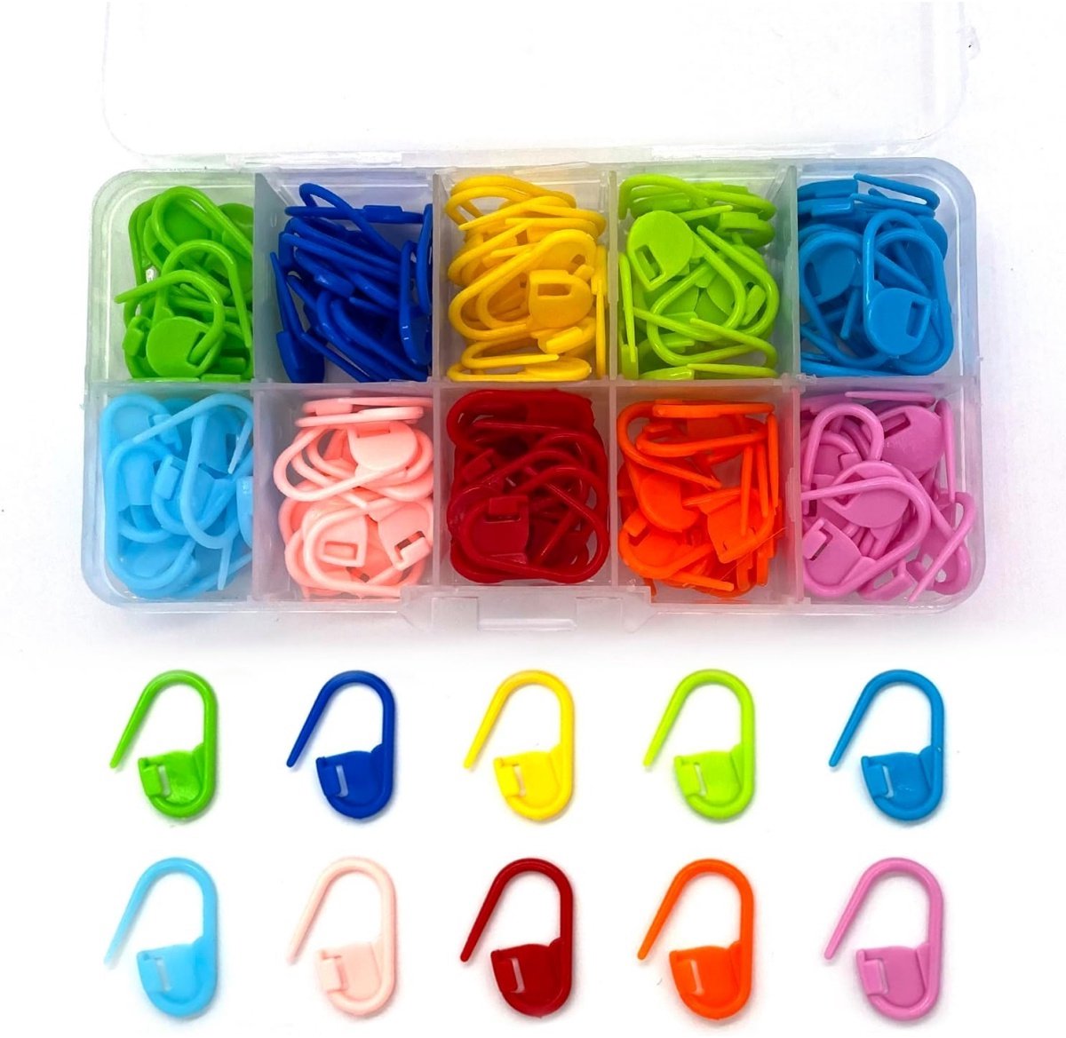   Steekmarkeerders - Stitch markers - 10 kleuren - met opbergdoos - voor breien, haken of knutselen - 120 stuks