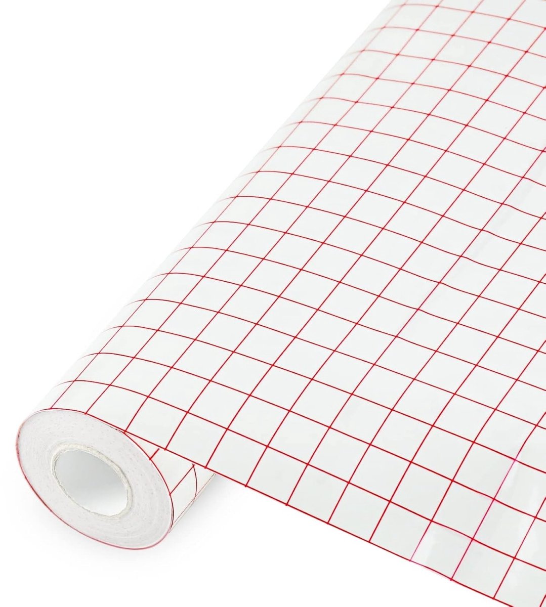 Dussdote Transferpapier - Sterke vinyl transfertape - Geschikt voor stickers, raamstickers, autostickers, zelfklevende transferfolie - Met rood uitlijnraster - 30,5 cm x 500 cm