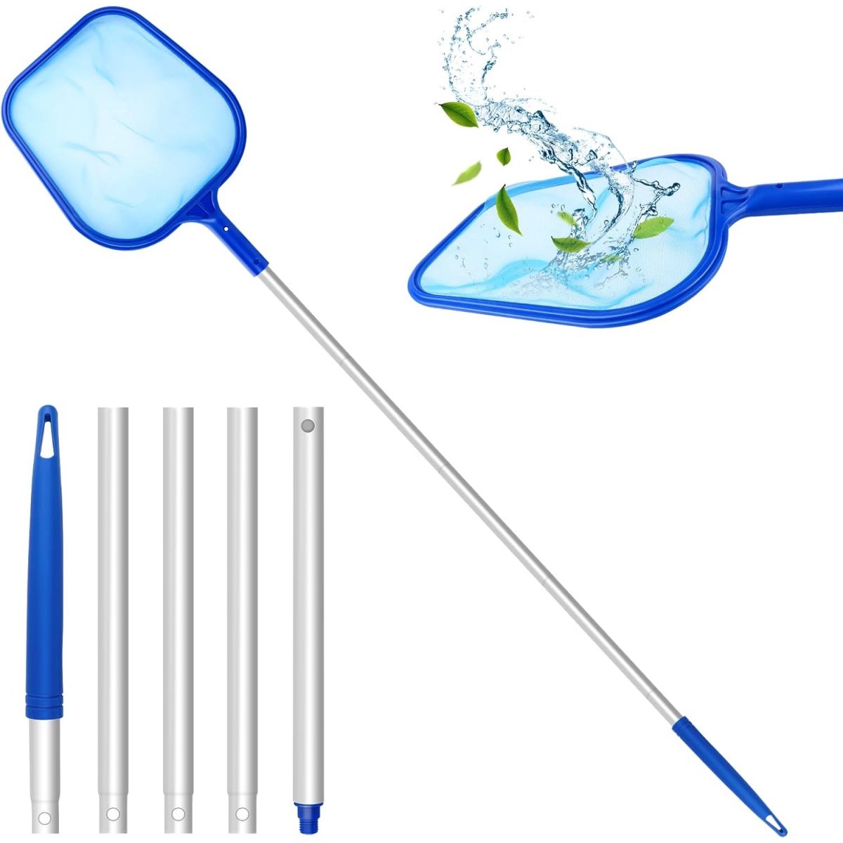 Dussdote Zwembadbladnet - met telescopische handgreep en handschoen - voor zwembaden, spas, fonteinen en vijvers