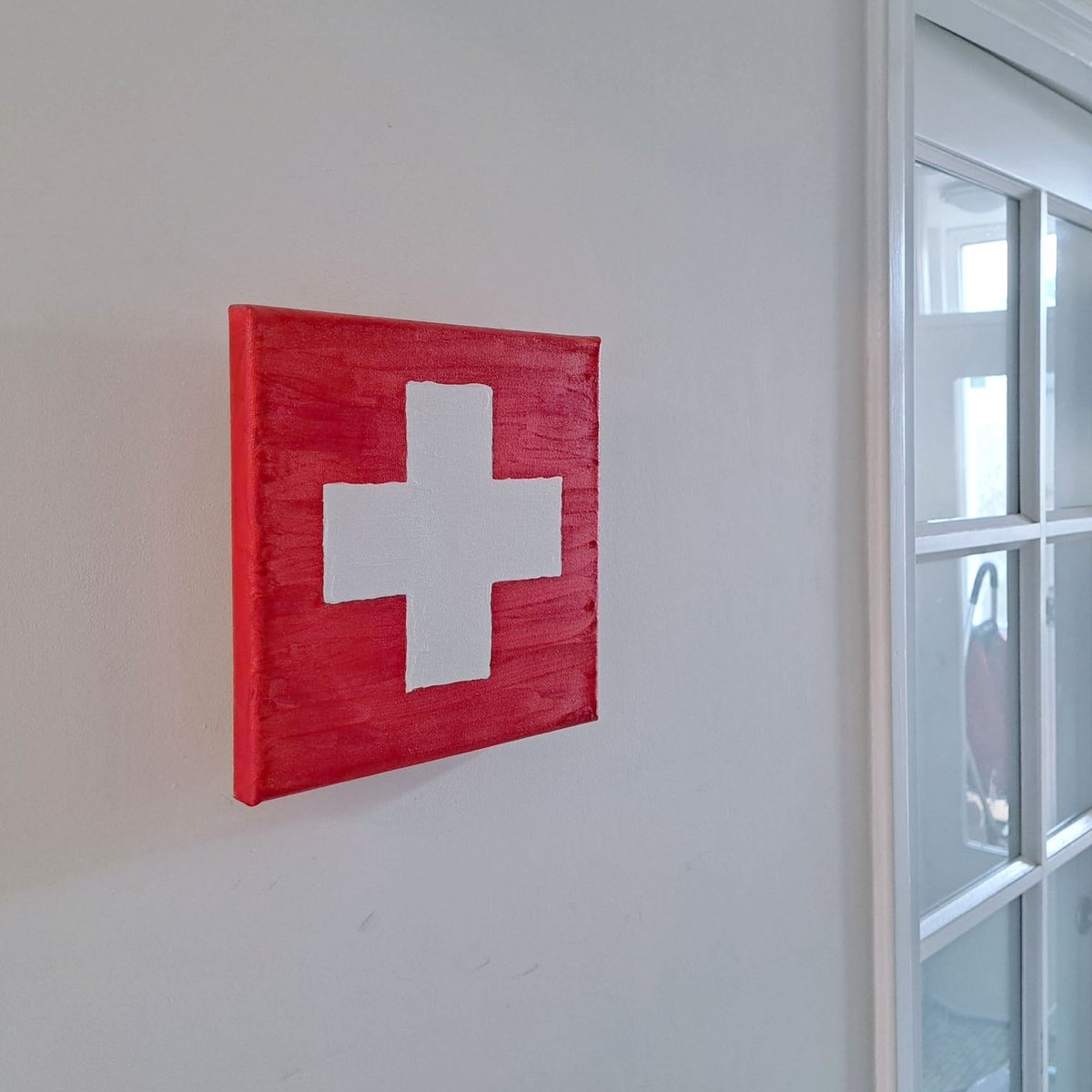 Zwitserse vlag Schilderij Acryl vernis 15x15 cm