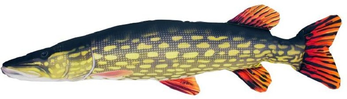 Kussen vis - Snoek - Meerkleurig - Vismodel kussen - Groot formaat - Sierkussen - 110 cm