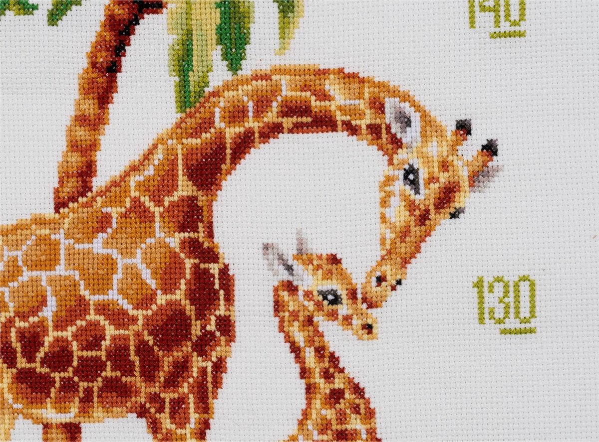 Dutch Stitch Brothers - DIY borduurpakket - DSB002L - Groeikaart Safari - Wit Linnen - 110 x 25 cm