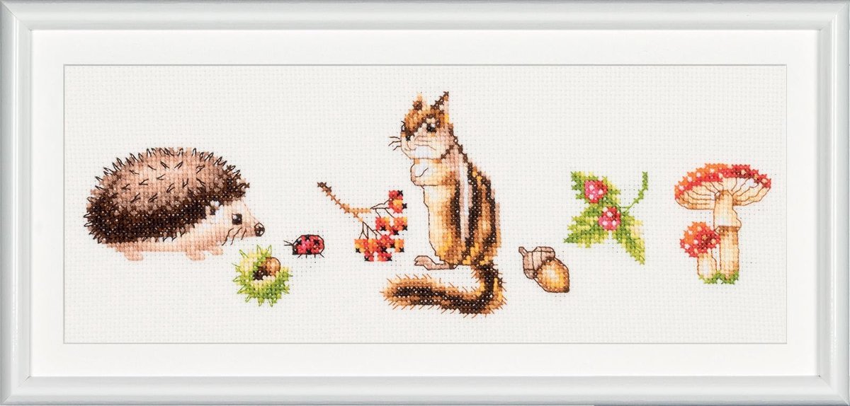 Dutch Stitch Brothers - DIY borduurpakket - DSB009A - Bos dieren - Wit Aida - 10 x 30 cm